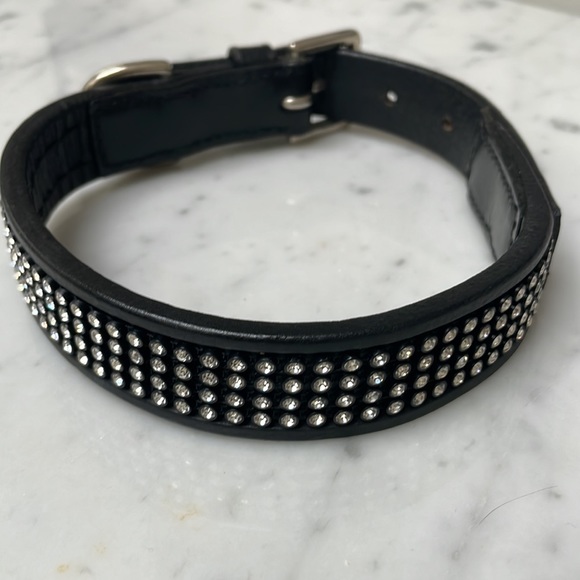 Other - NEW Large Black Leather Crystal Sparkly Studded Dog Collar. Size 20"